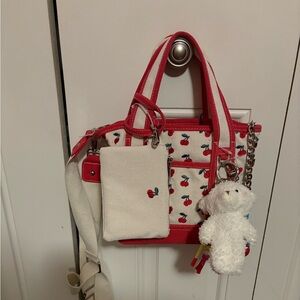 Madden Girl Cherry Print Mini Tote Bag - Red & Cream